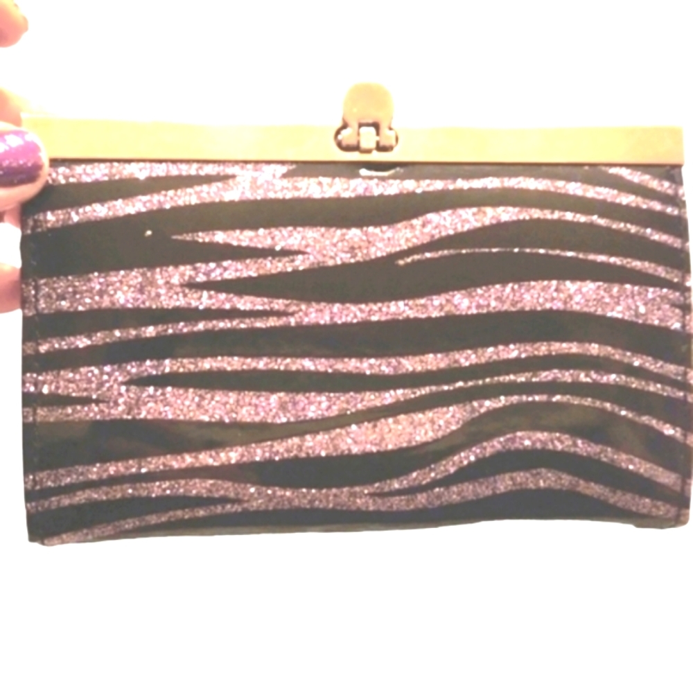 Vintage small glitter zebra silver black wallet